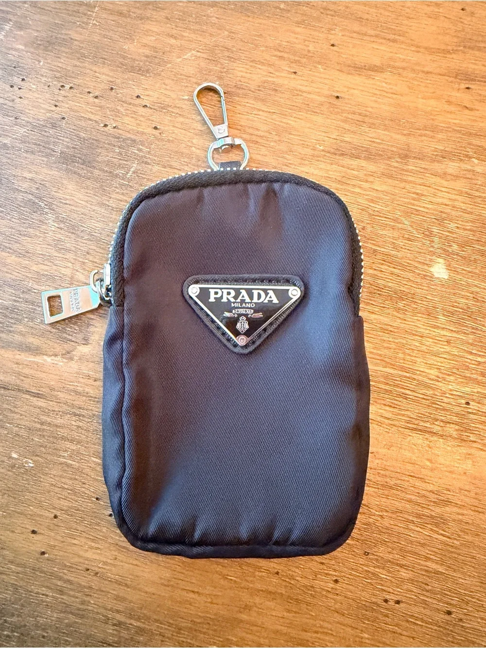Prada Black Nylon Clip Pouch with Triangle Logo